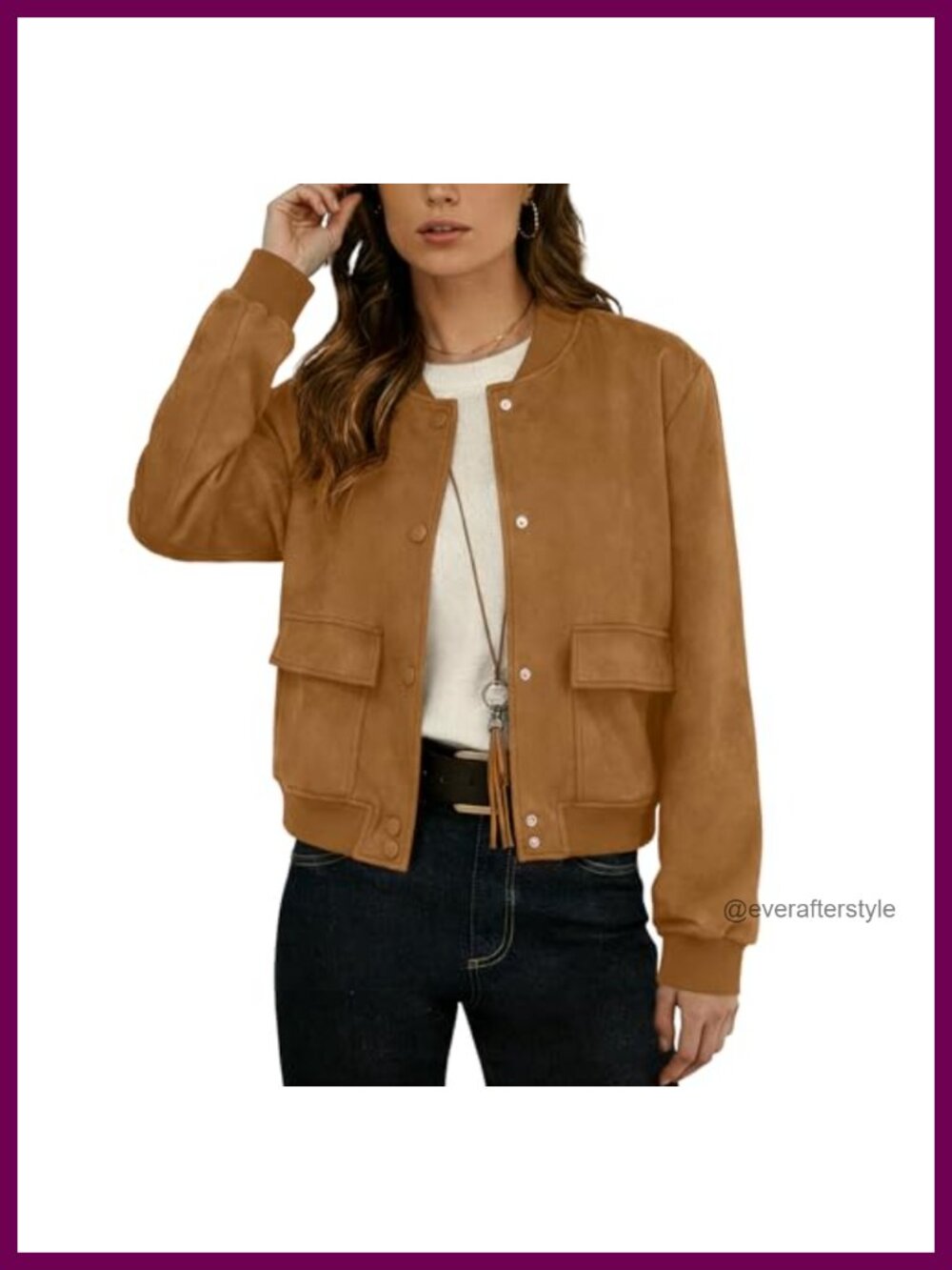 Faux Suede Leather Cropped Bomber Jacket Button Down Long Sleeve Casual